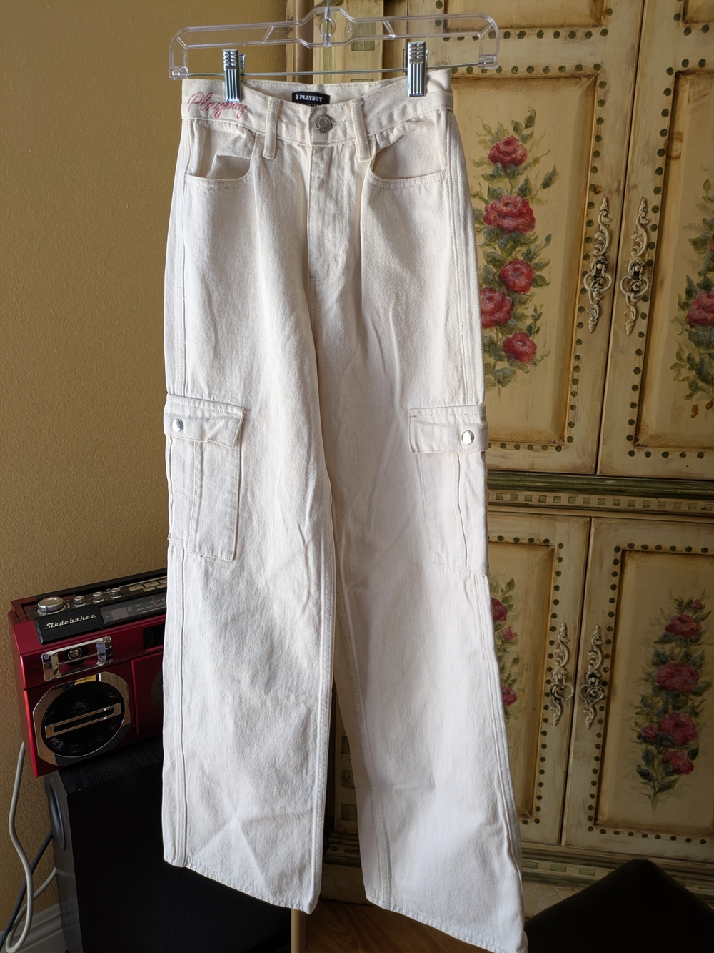 PacSun Off-White Wide Leg Cargo Jeans Sz 23